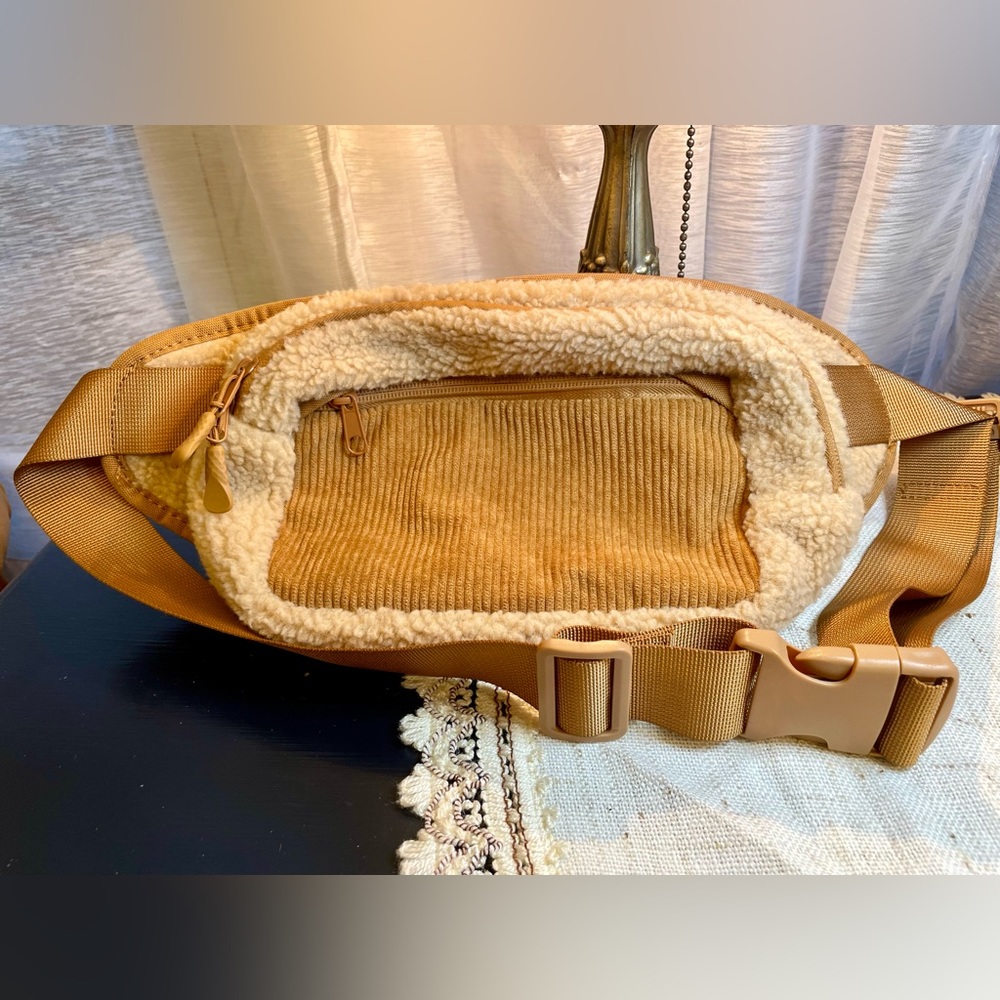 Teddy bear fur hands free Fanny pack / chest crossbody bag